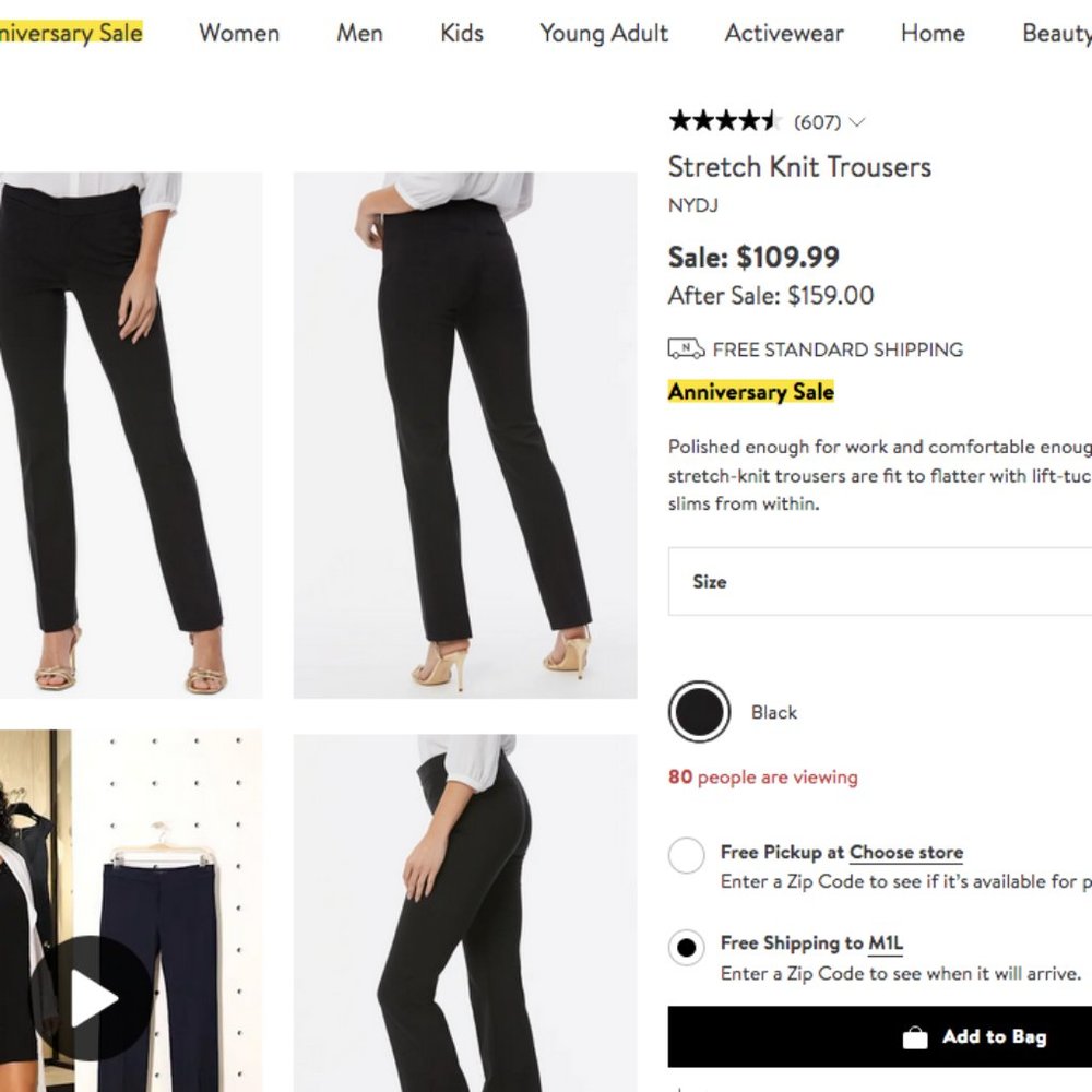 NYDJ Alina Pull On Ankle Black pants Sz8